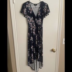 By & By scarf cut blue floral dress